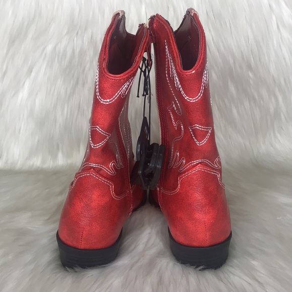 Wonder Nation Red Cowboy Boot Slip On zip ups Size3 Faux  Leather - Picture 11 of 13